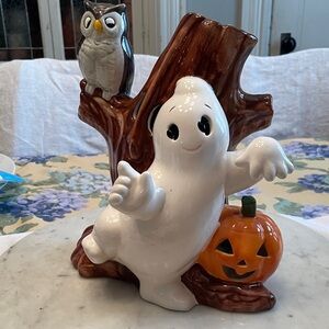 Vintage Heartline Ceramic Ghost and Pumpkin Figurine